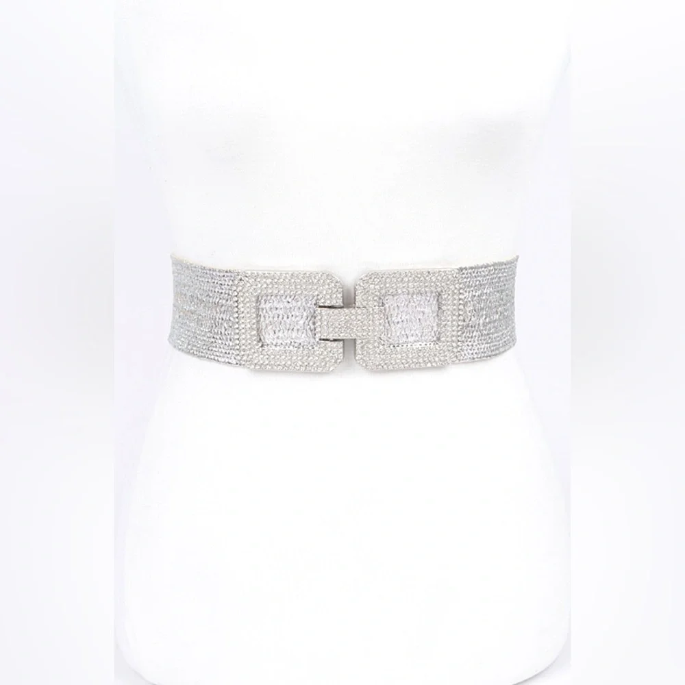 Plus Size Metallic Gold Straw Elastic Statement Belt